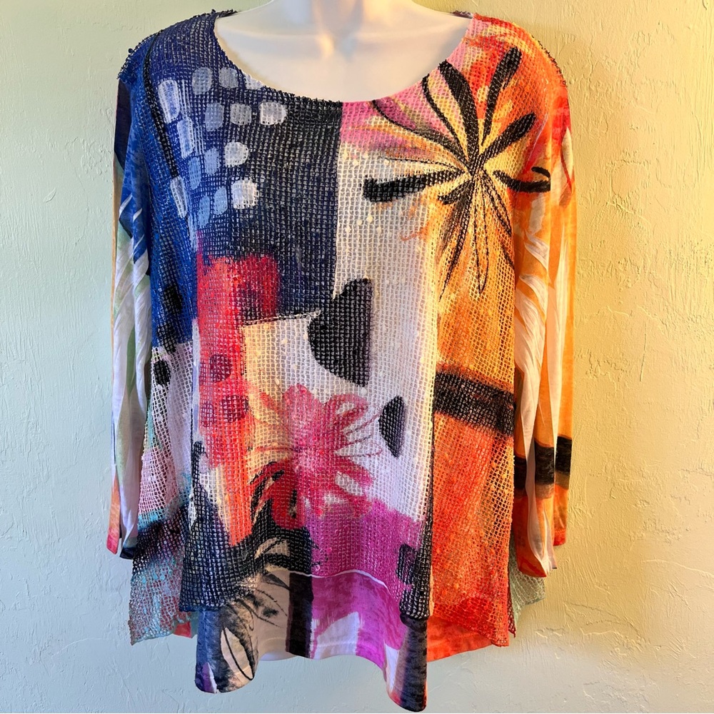 Vibrant Multi-Color Floral Knit Jess & Jane Women’s Top PXL